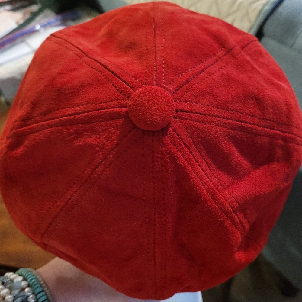 Newsboy Bakerboy Gatsby Cap Red Suede Medium - Picture 9 of 12